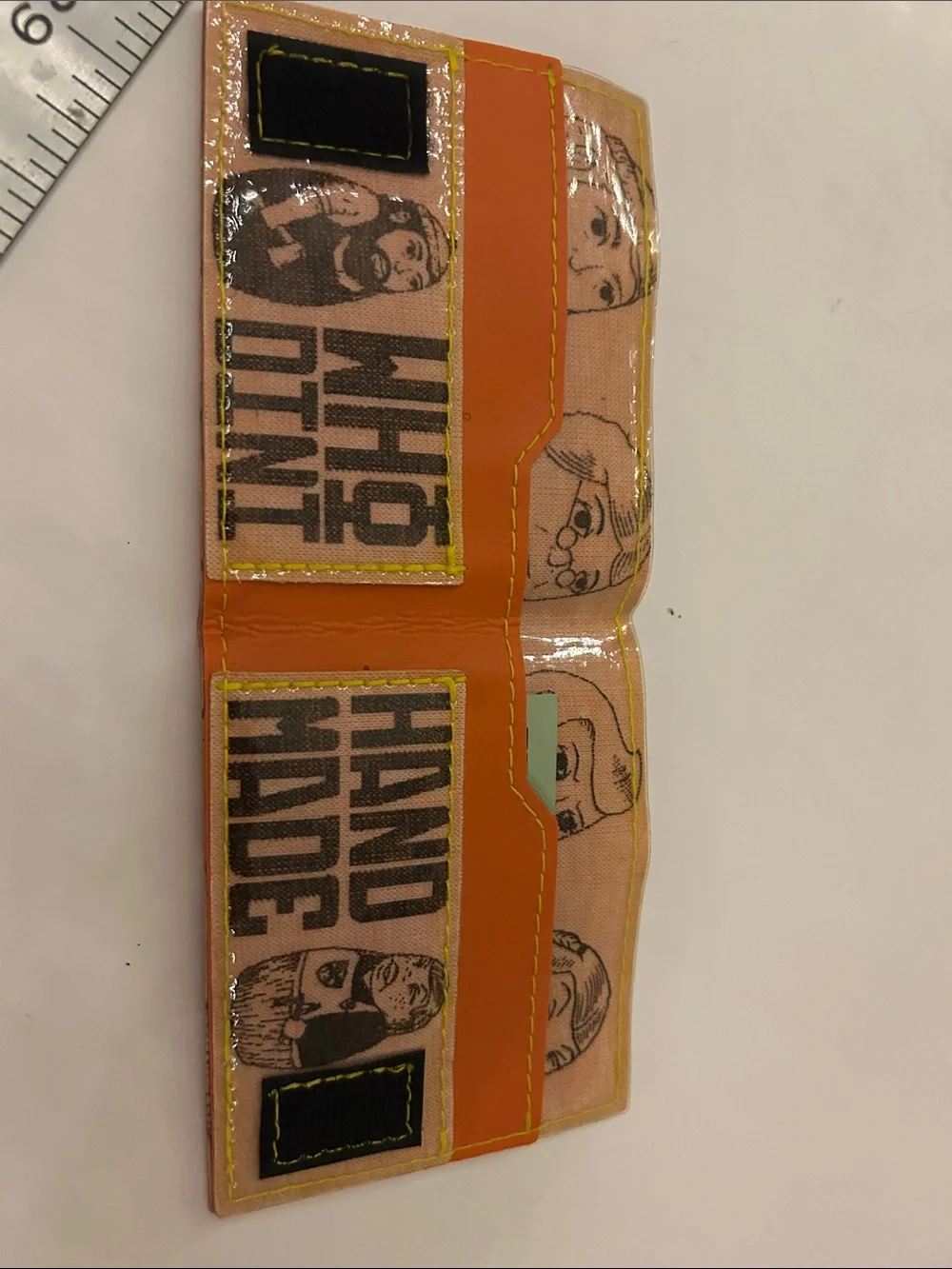Orange Leather Card Holder with Illustrated Dwarves